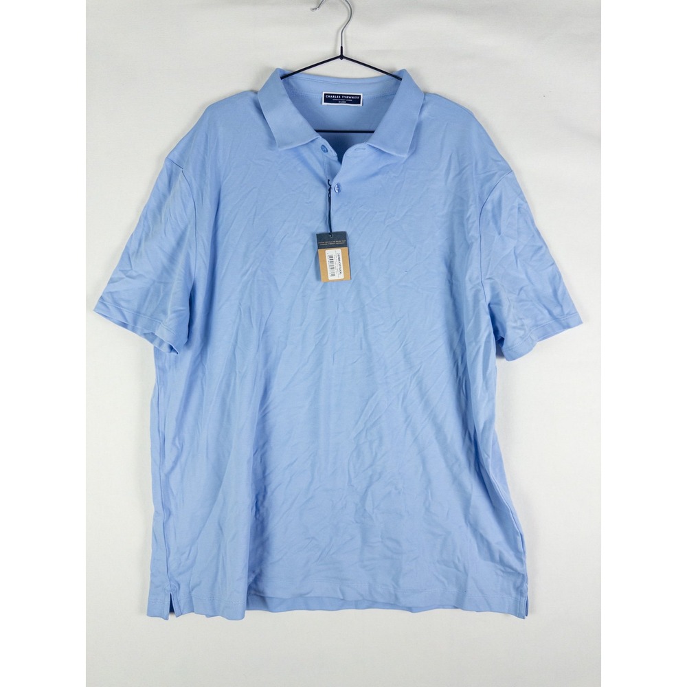Charles Tyrwhitt Stretch Polo Shirt Mens XXL Light Blue Pique Preppy Classic Fit